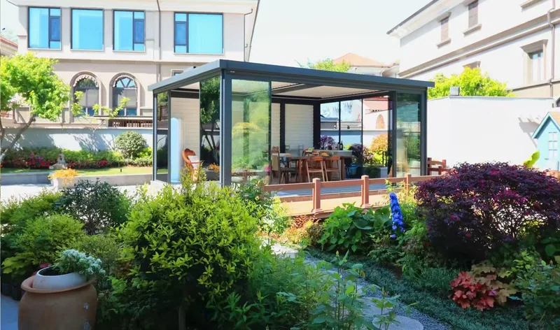 Aluminum-framed sunroom with glass enclosure